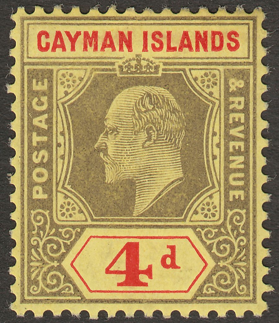 Cayman Islands 1908 KEVII 4d Black and Red on Yellow Mint SG29