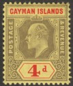 Cayman Islands 1908 KEVII 4d Black and Red on Yellow Mint SG29