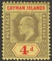 Click for more photos and details Cayman Islands 1908 KEVII 4d Black and Red on Yellow Mint SG29