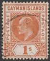Click for more photos and details Cayman Islands 1905 KEVII 1sh Orange wmk Multi Crown Used SG12