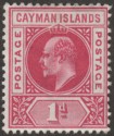Click for more photos and details Cayman Islands 1903 KEVII 1d Carmine wmk Crown Mint SG4