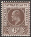 Click for more photos and details Cayman Islands 1905 KEVII 6d Brown wmk Multi Crown Mint SG11