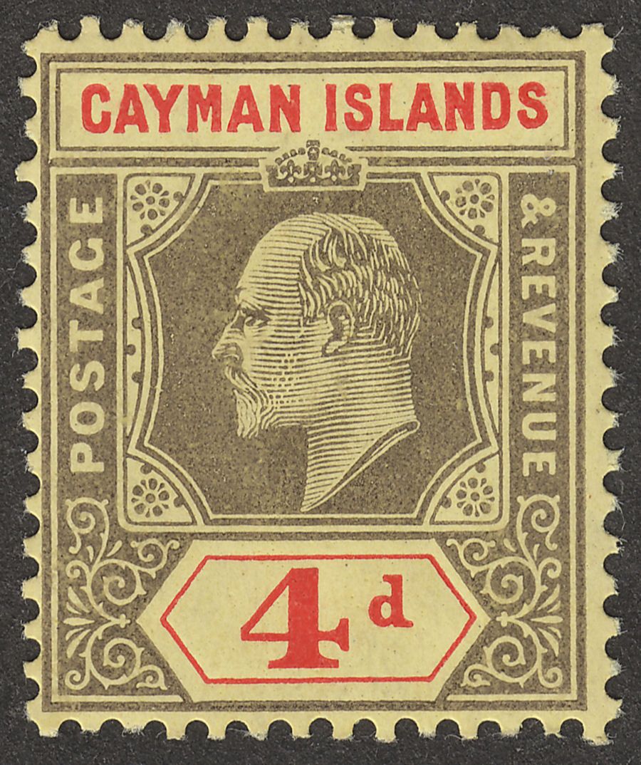 Cayman Islands 1908 KEVII 4d Black and Red on Yellow Mint SG29