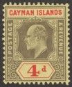 Cayman Islands 1908 KEVII 4d Black and Red on Yellow Mint SG29