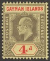 Click for more photos and details Cayman Islands 1908 KEVII 4d Black and Red on Yellow Mint SG29