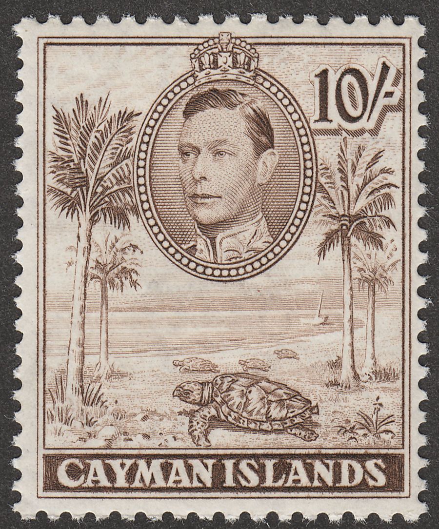 Cayman Islands 1938 KGVI 10sh Chocolate perf 11½ x 13 Mint SG126