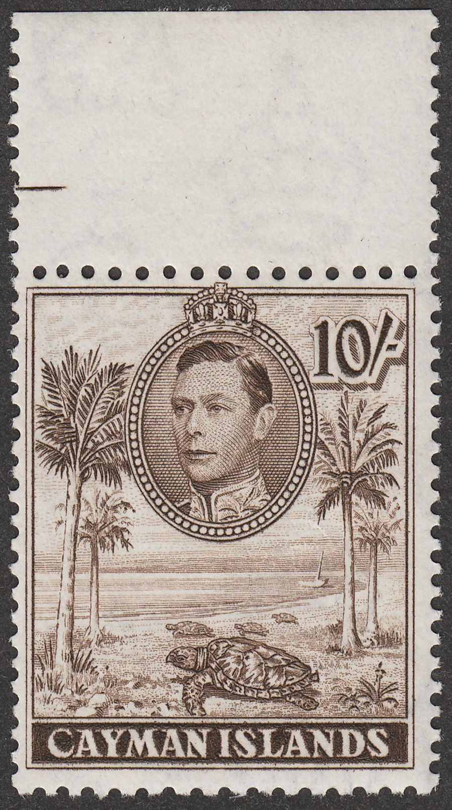 Cayman Islands 1938 KGVI 10sh Chocolate perf 11½ x 13 Mint SG126