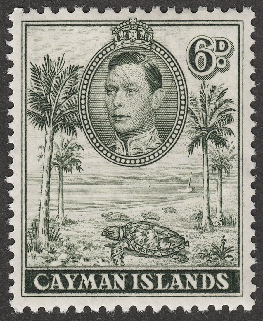 Cayman Islands 1938 KGVI 6d Olive-Green perf 11½ x 13 Mint SG122