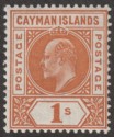 Click for more photos and details Cayman Islands 1905 KEVII 1sh Orange wmk Multi Crown Mint SG12
