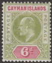 Click for more photos and details Cayman Islands 1907 KEVII 6d Olive and Rose Mint SG14