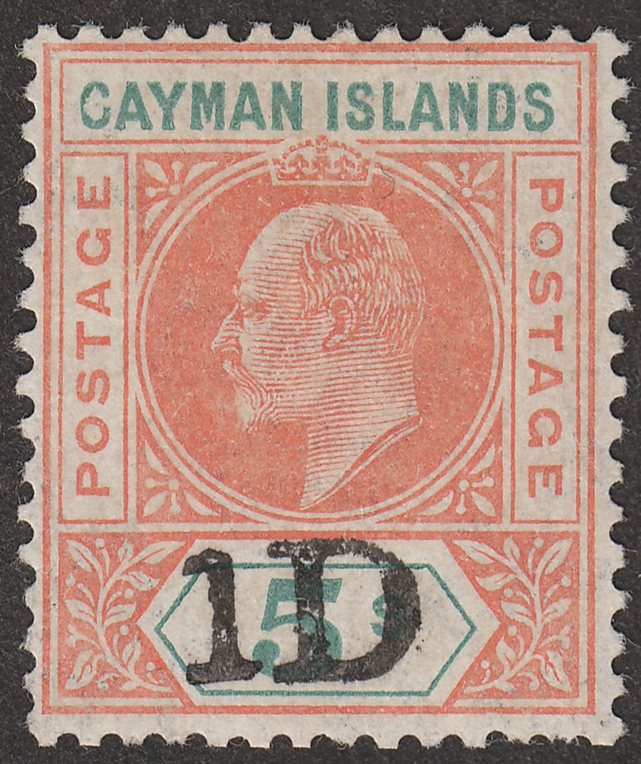 Cayman Islands 1907 KEVII 1d on 5sh Salmon and Green Mint SG19