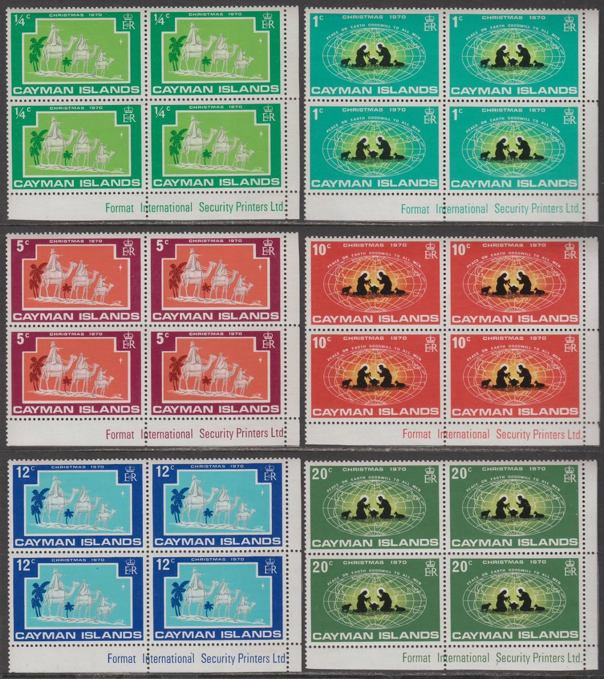 Cayman Islands 1970 QEII Christmas Imprint Block Set Mint SG288-293