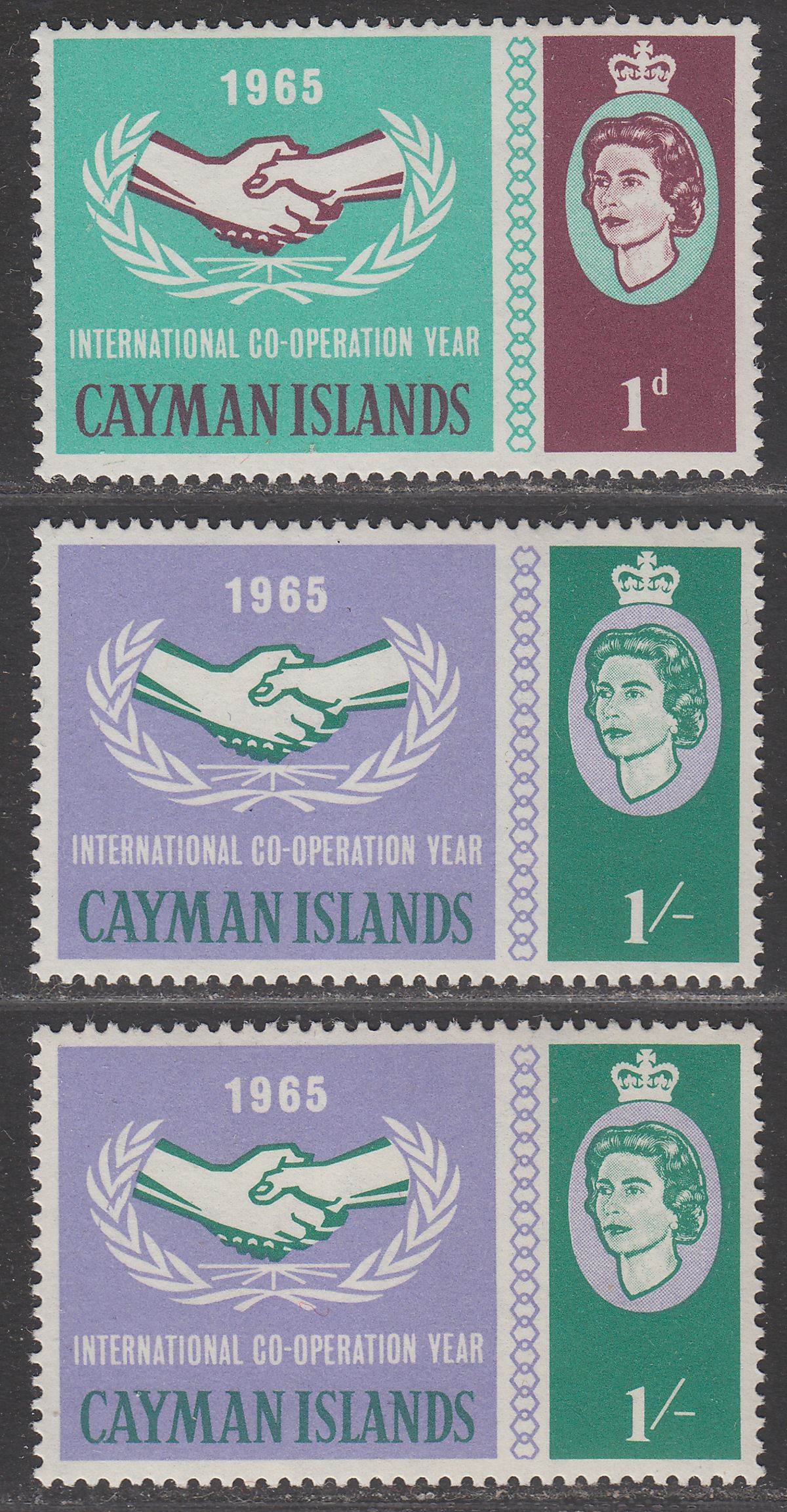 Cayman Islands 1965 QEII International Co-op Year 1d, 1sh Leaves Varieties Mint