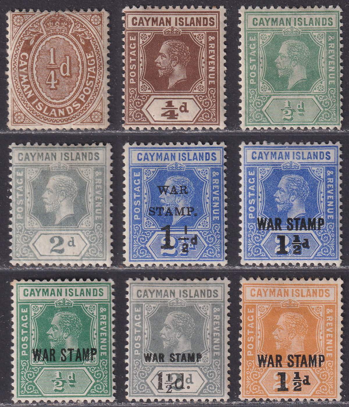 Cayman Islands 1908-20 KGV Selection inc War Stamp Overprints Mostly Mint