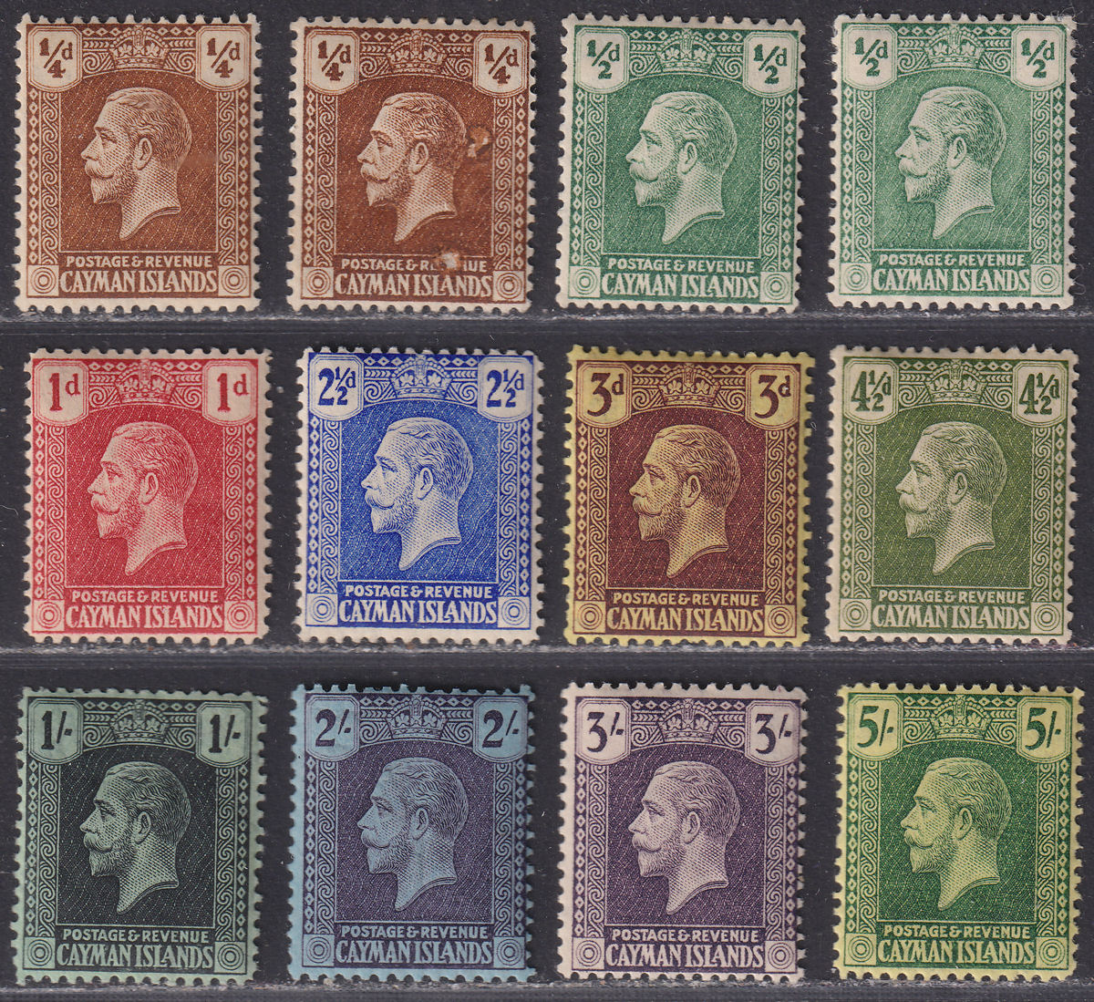 Cayman Islands 1921-26 KGV wmk Multi Script CA Part Set to 5sh Mint