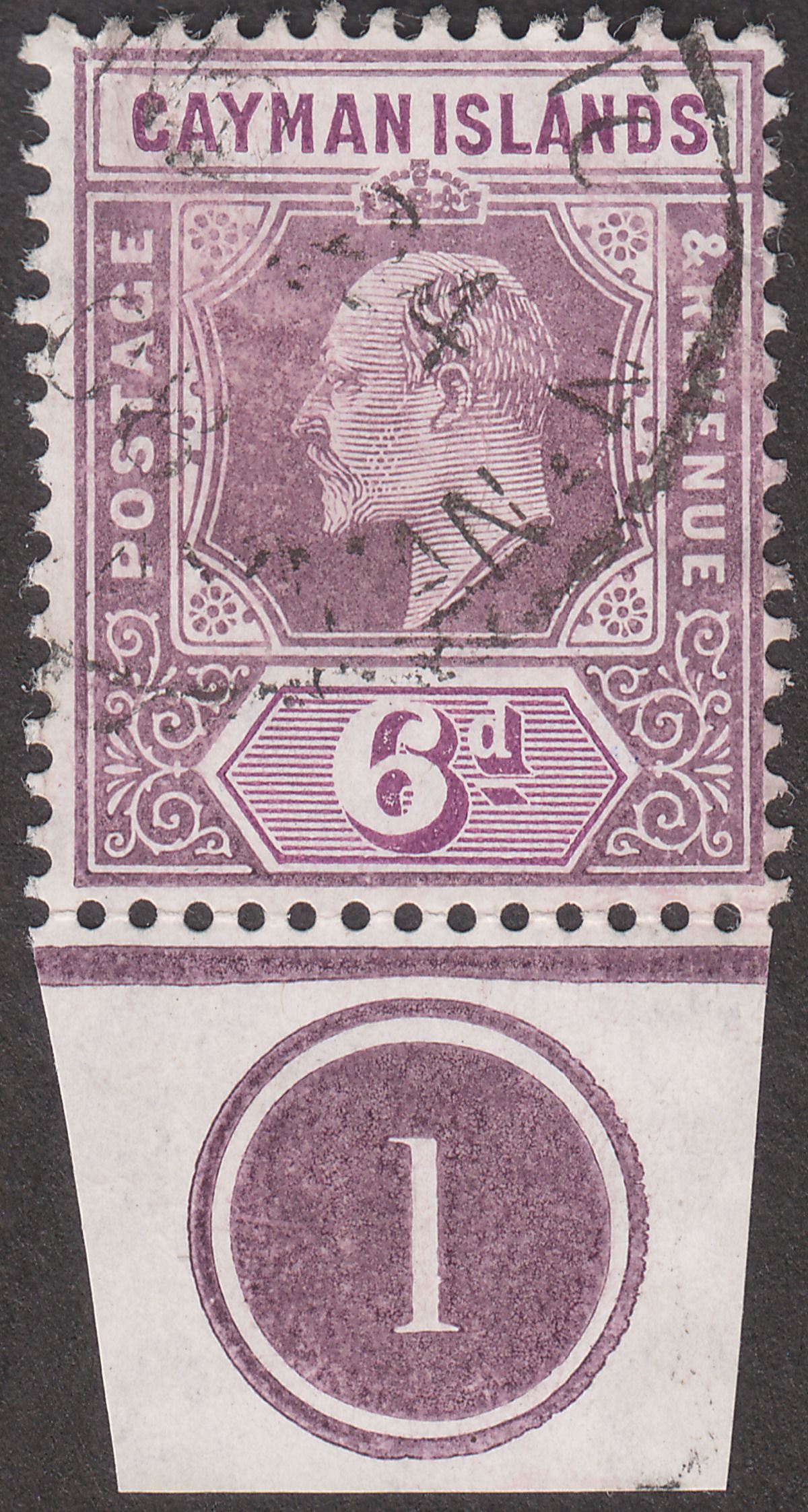 Cayman Islands 1908 KEVII 6d Dull Purple and Violet Purple Plate 1 Used SG30