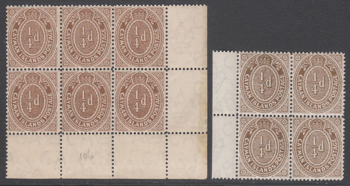 Cayman Islands 1908-09 KEVII ¼d Brown Blocks Mint SG38-38a