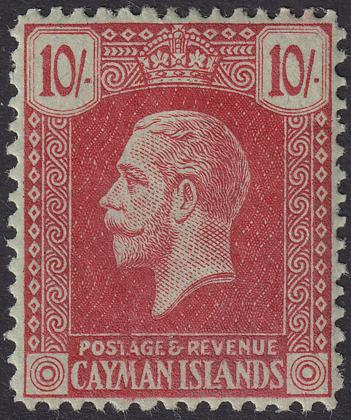 Cayman Islands 1921 KGV 10sh Carmine on Green Mint SG67 cat £80