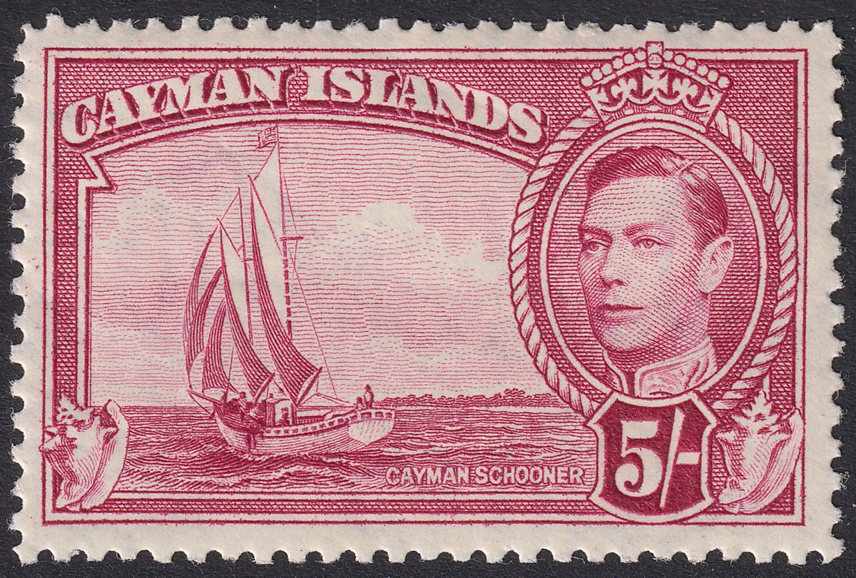 Cayman Islands 1938 KGVI 5sh Carmine-Lake Mint SG125