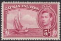 Cayman Islands 1938 KGVI 5sh Carmine-Lake Mint SG125