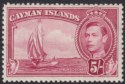 Click for more photos and details Cayman Islands 1938 KGVI 5sh Carmine-Lake Mint SG125