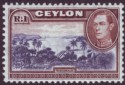 Click for more photos and details Ceylon 1938 KGVI 1r Blue-Violet and Chocolate wmk Sideways Mint SG395