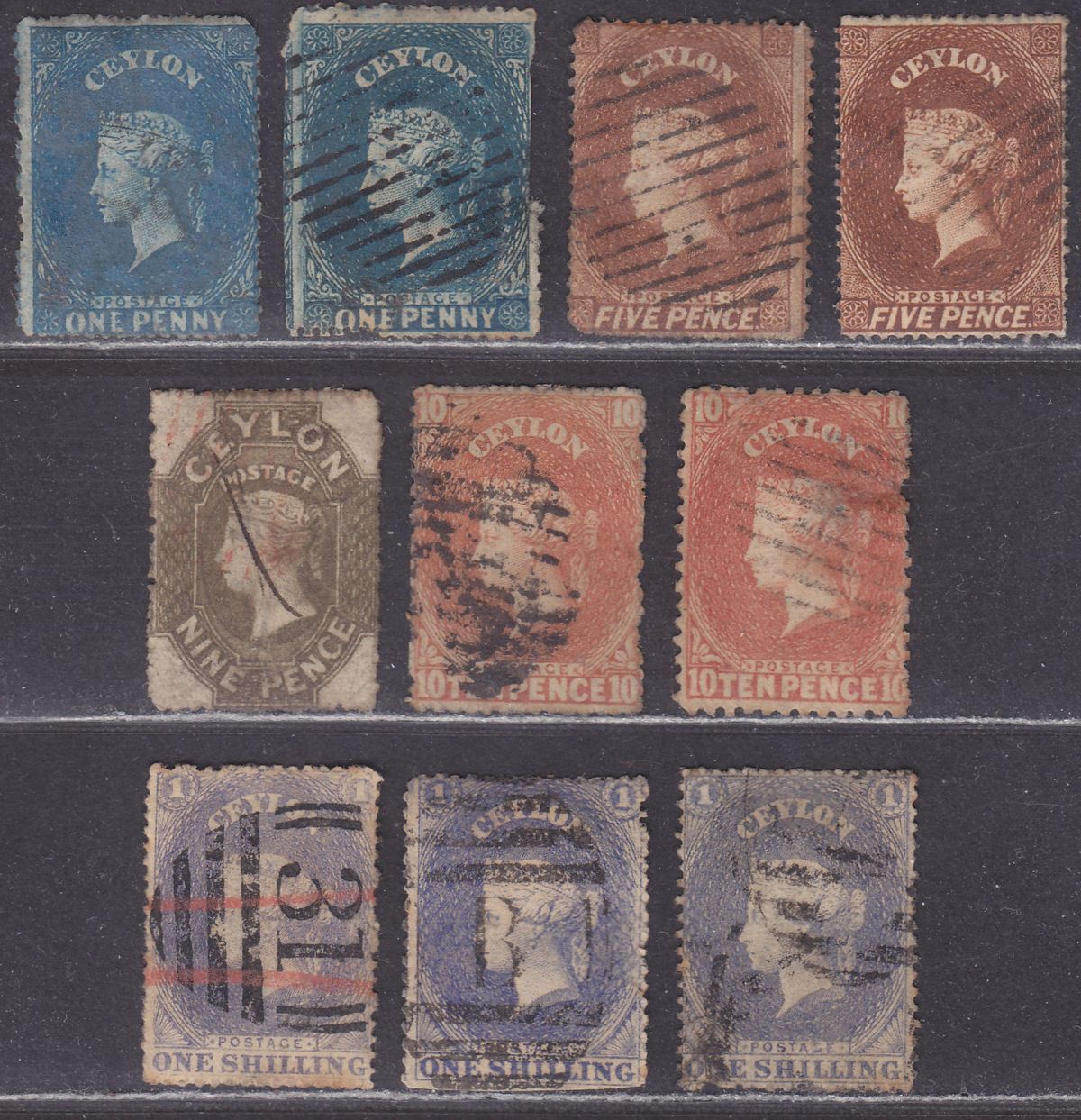 Ceylon 1861-64 QV wmk Star Perforate Selection to 1sh Used some FAULTY