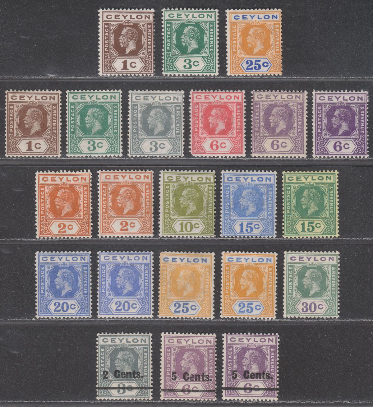 Ceylon 1912-32 King George V Selection to 30c Mint