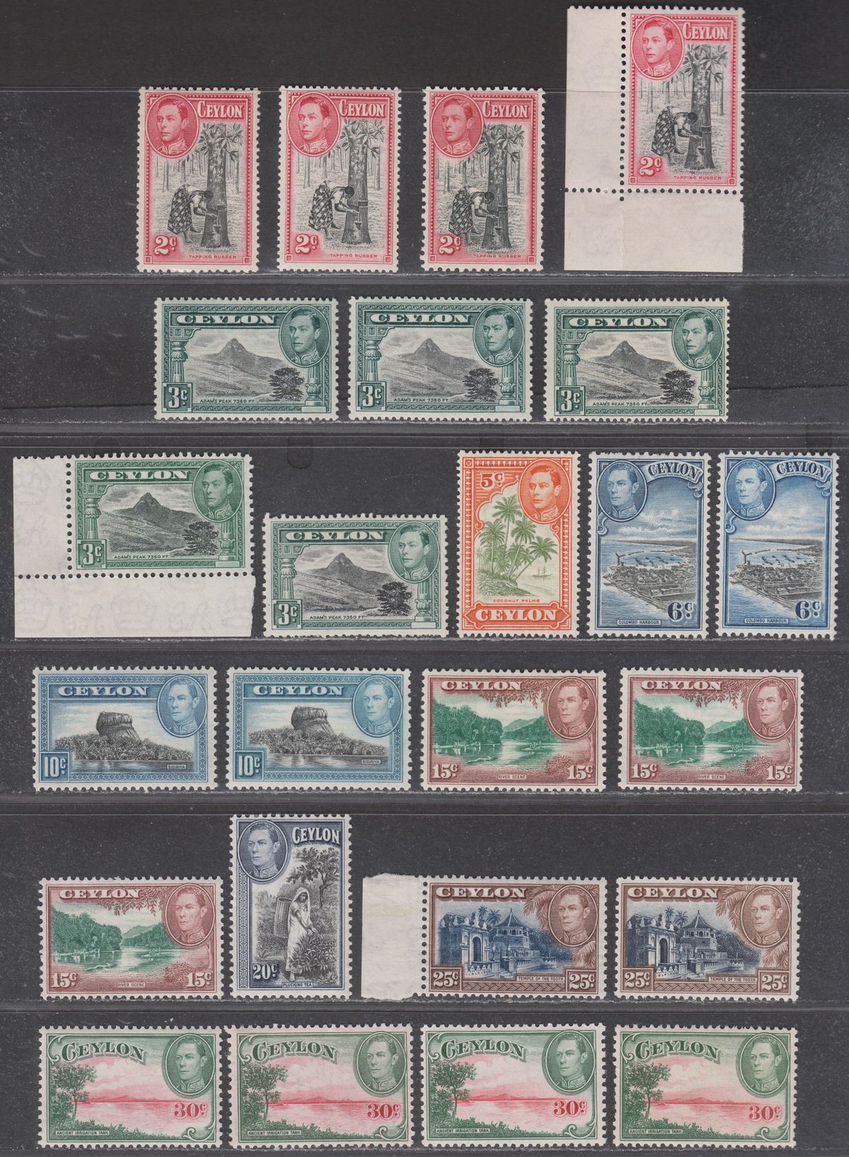 Ceylon 1938-49 King George VI Set to 30c Mint SG386-393b