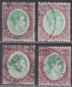 Click for more photos and details Ceylon 1938-43 KGVI 5r Green and Purple Selection of Shades Used