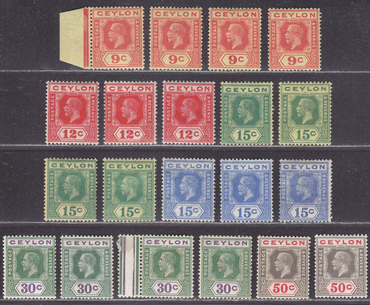 Ceylon 1921-32 King George V Part Set to 50c with Shades Mint