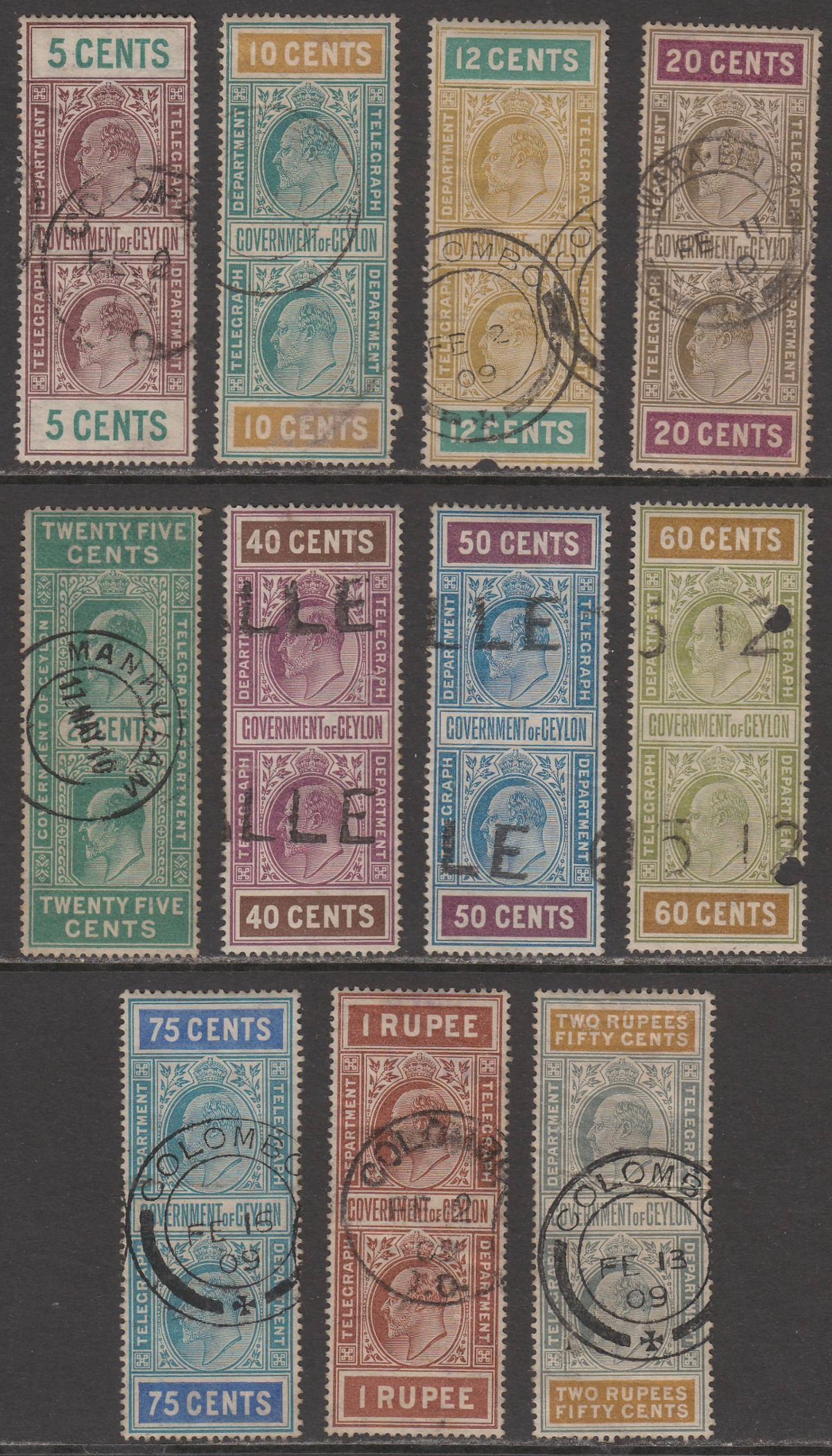 Ceylon 1905 King Edward VII Telegraph Selection to 2r50 Used