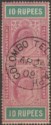 Click for more photos and details Ceylon 1905 King Edward VII Telegraph 10r Reddish Purple and Green Used Whole