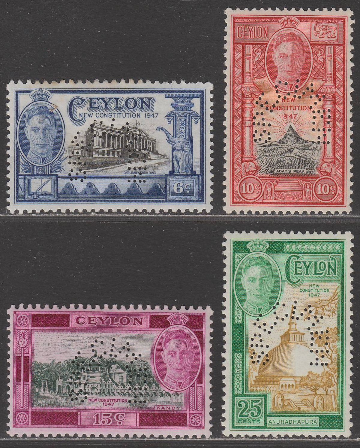 Ceylon 1947 KGVI New Constitution SPECIMEN Perf Set Mint SG402s-405s cat £130