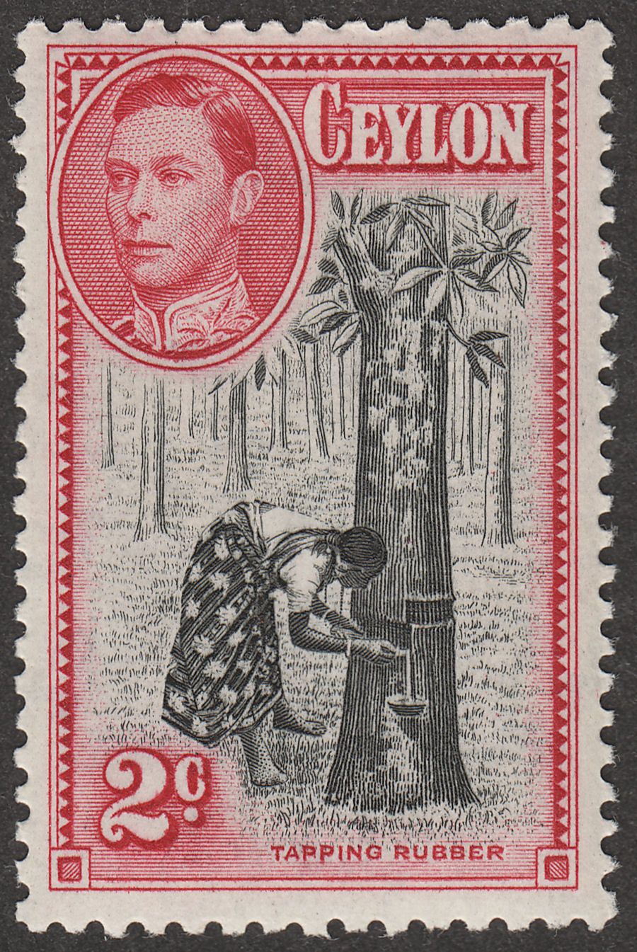Ceylon 1938 KGVI 2c Black and Carmine perf 11½x13 Mint SG386