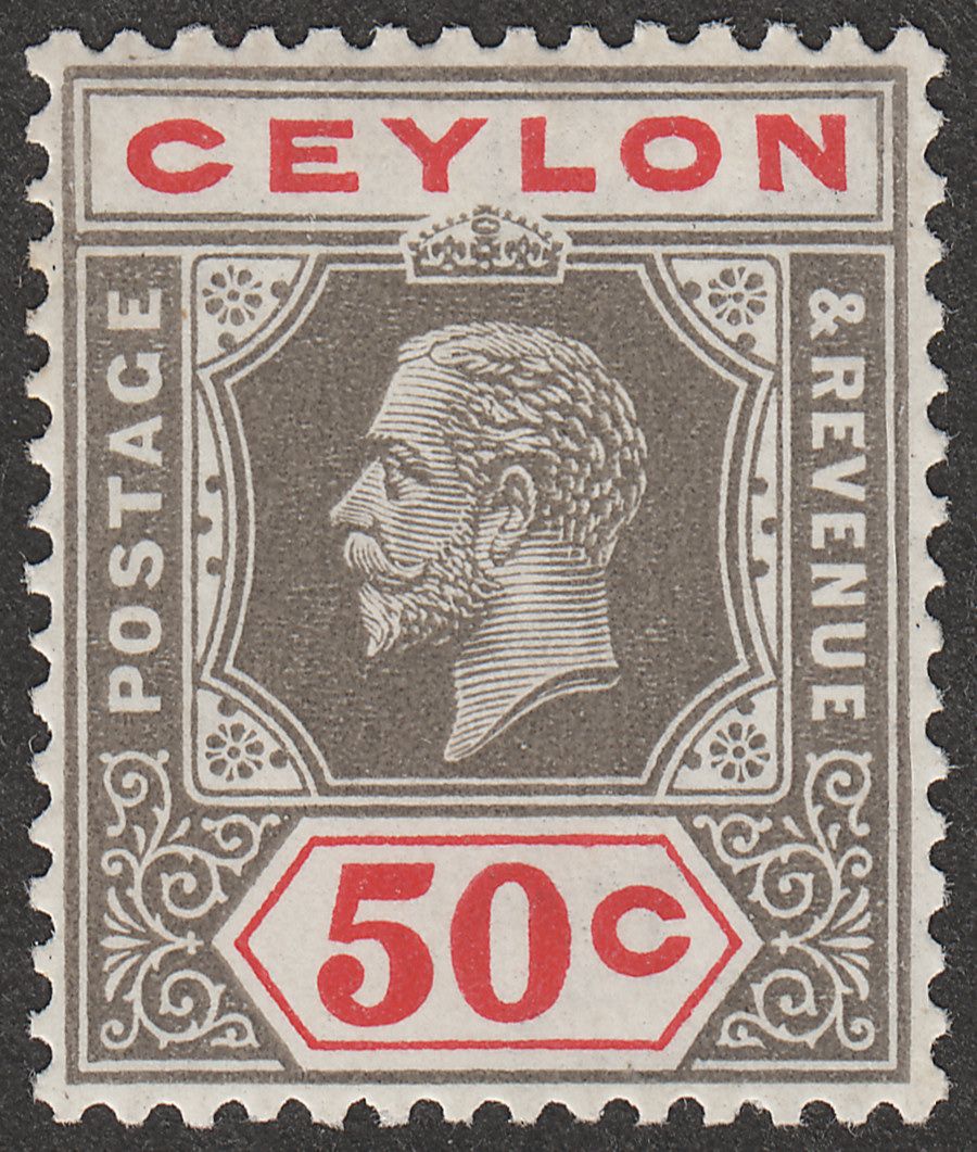 Ceylon 1932 KGV 50c Black and Scarlet Die I Mint SG353b