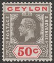 Ceylon 1932 KGV 50c Black and Scarlet Die I Mint SG353b
