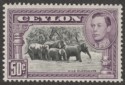 Ceylon 1938 KGVI 50c Black and Mauve perf 13½ Mint SG394b