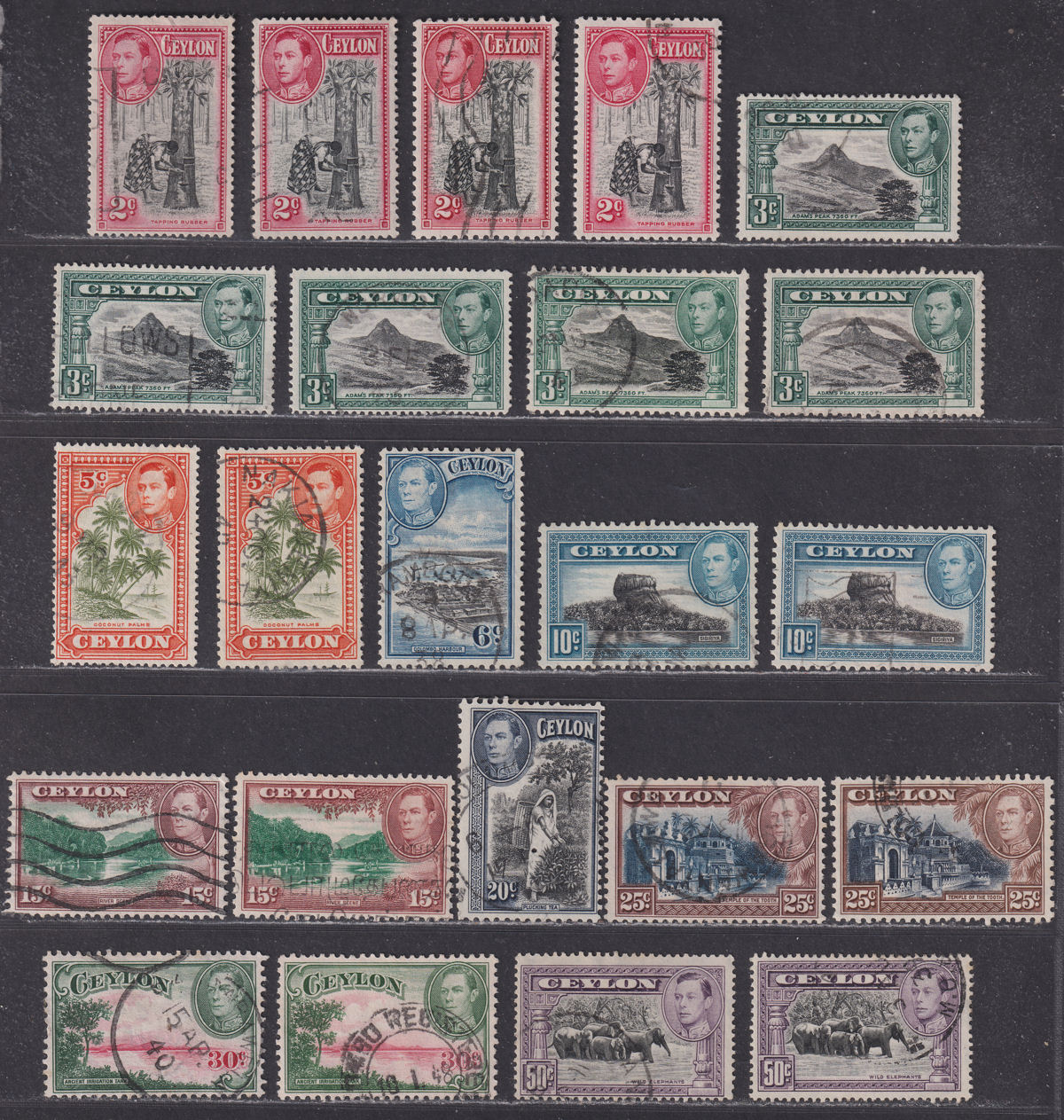 Ceylon 1938-49 King George VI Set with varieties Used SG386-397b