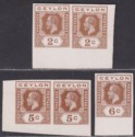 Ceylon c1912 KGV 2c 5c 6c Brown Postal Stationery Imperf Colour Trial / Proofs