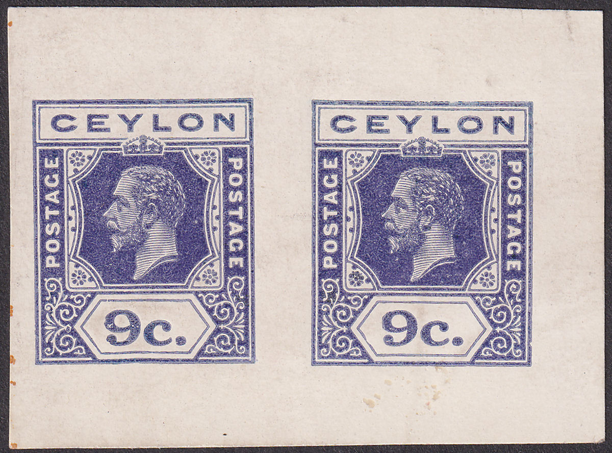 Ceylon c1912 KGV 9c Violet Postal Stationery Colour Trial / Proof Imperf Pair