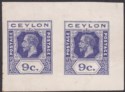 Ceylon c1912 KGV 9c Violet Postal Stationery Colour Trial / Proof Imperf Pair