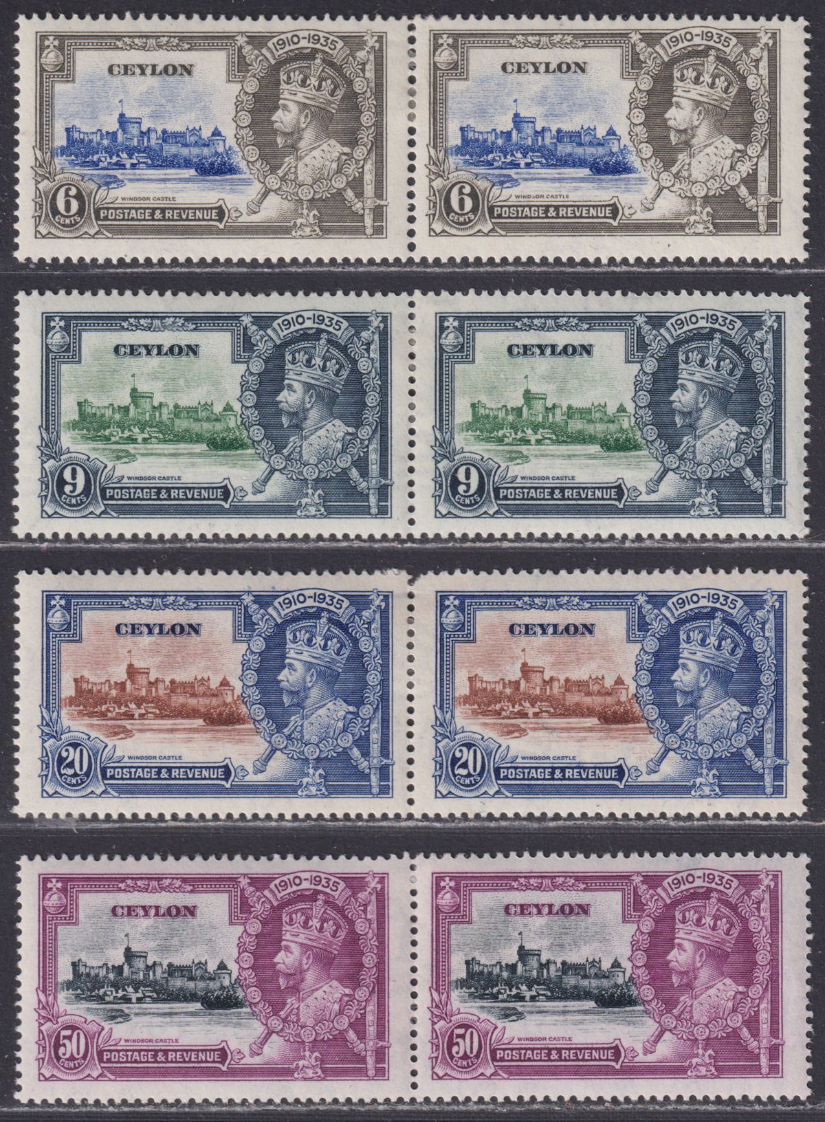 Ceylon 1935 KGV Silver Jubilee Pairs Set Mint SG379-382 cat £24