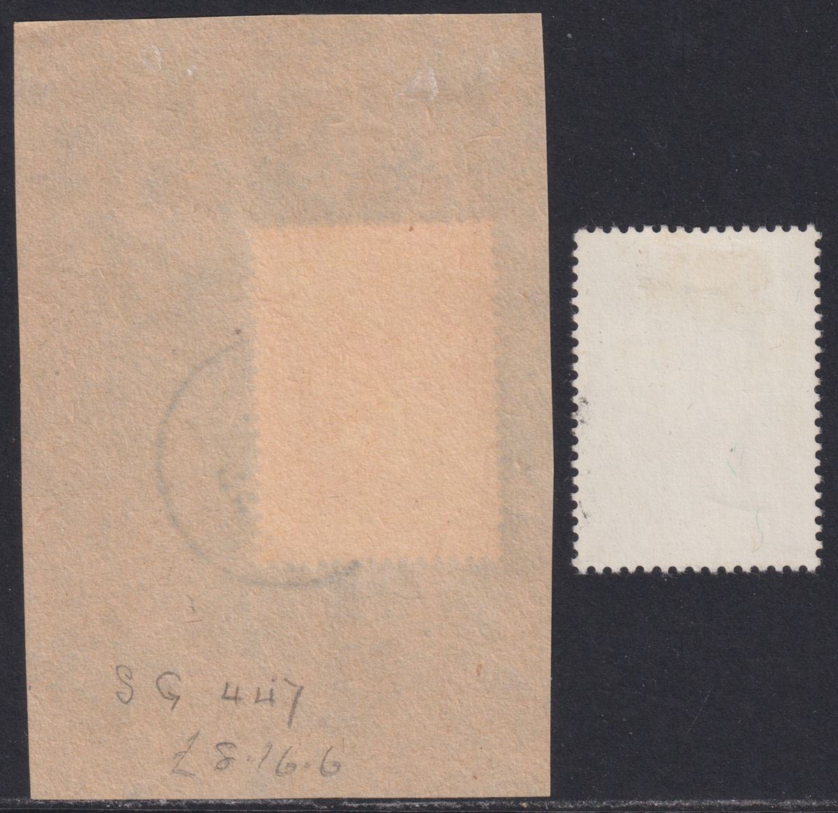 Ceylon 1958 4c, 10c Overprint Inverted Used SG446a-447a cat £57