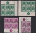 Ceylon 1918-19 KGV War Stamp Overprint /Surcharge Blocks w Plate Numbers Mint