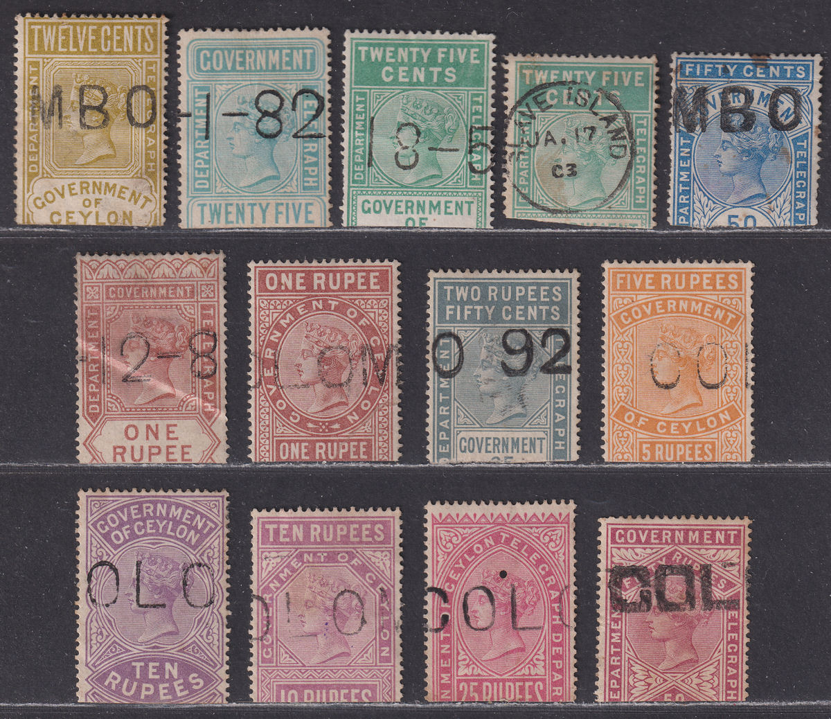 Ceylon 1881-94 QV Telegraph Selection to 50r Used halves