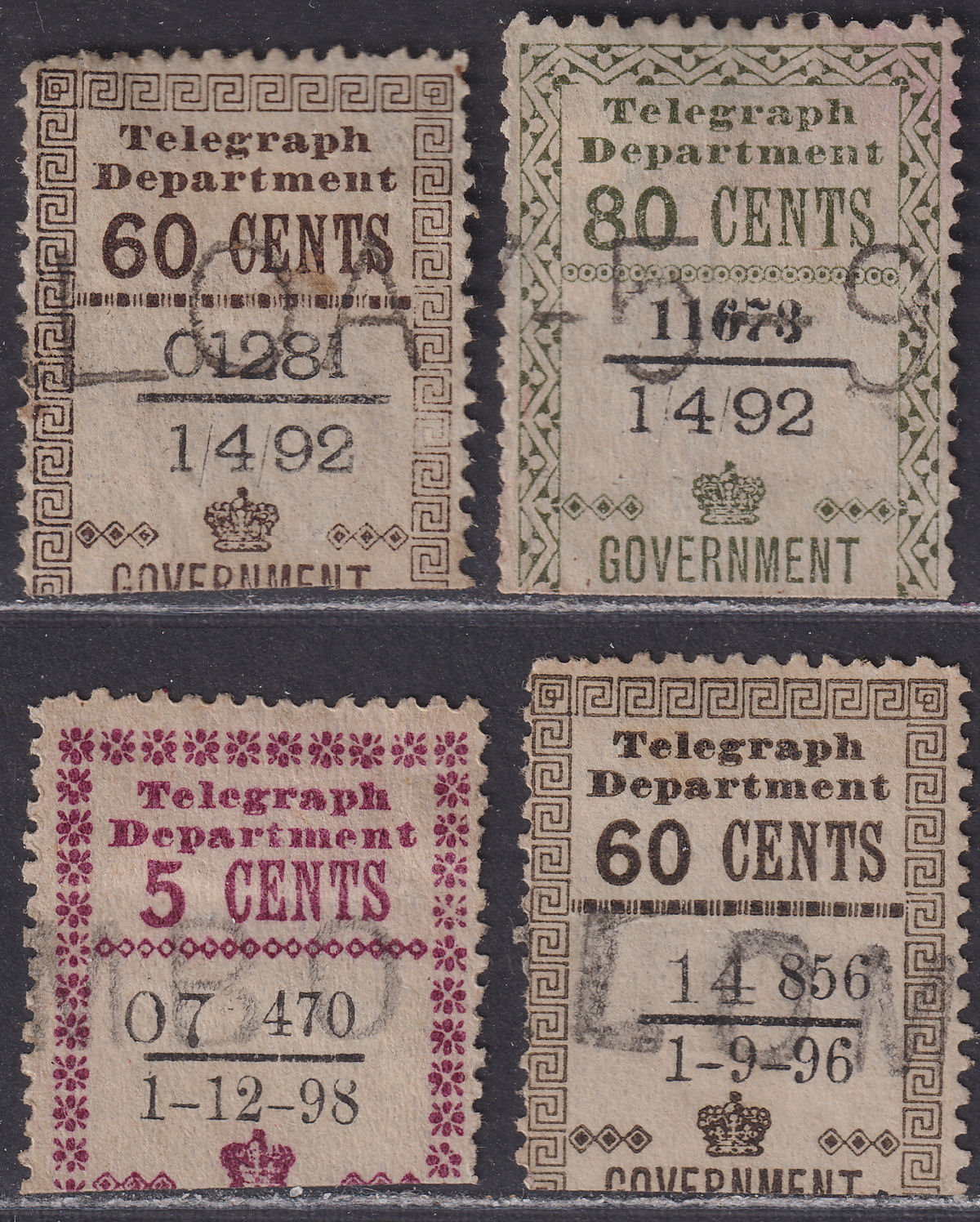 Ceylon 1892-98 QV Telegraph Selection to 80c Used halves