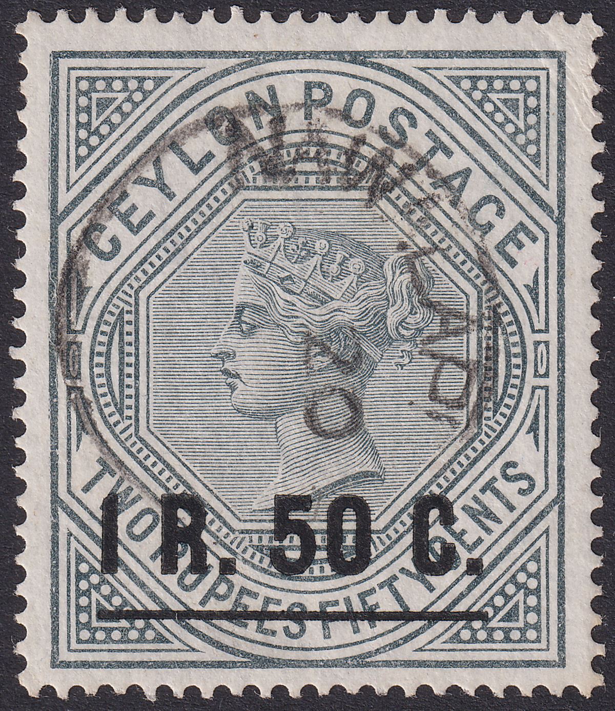 Ceylon 1899 QV 1r50 Surcharge on 2r50 Slate Used SG254 cat £55