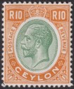 Click for more photos and details Ceylon 1927 KGV 10r Green and Brown-Orange Mint SG366 cat £70 corner perf fault