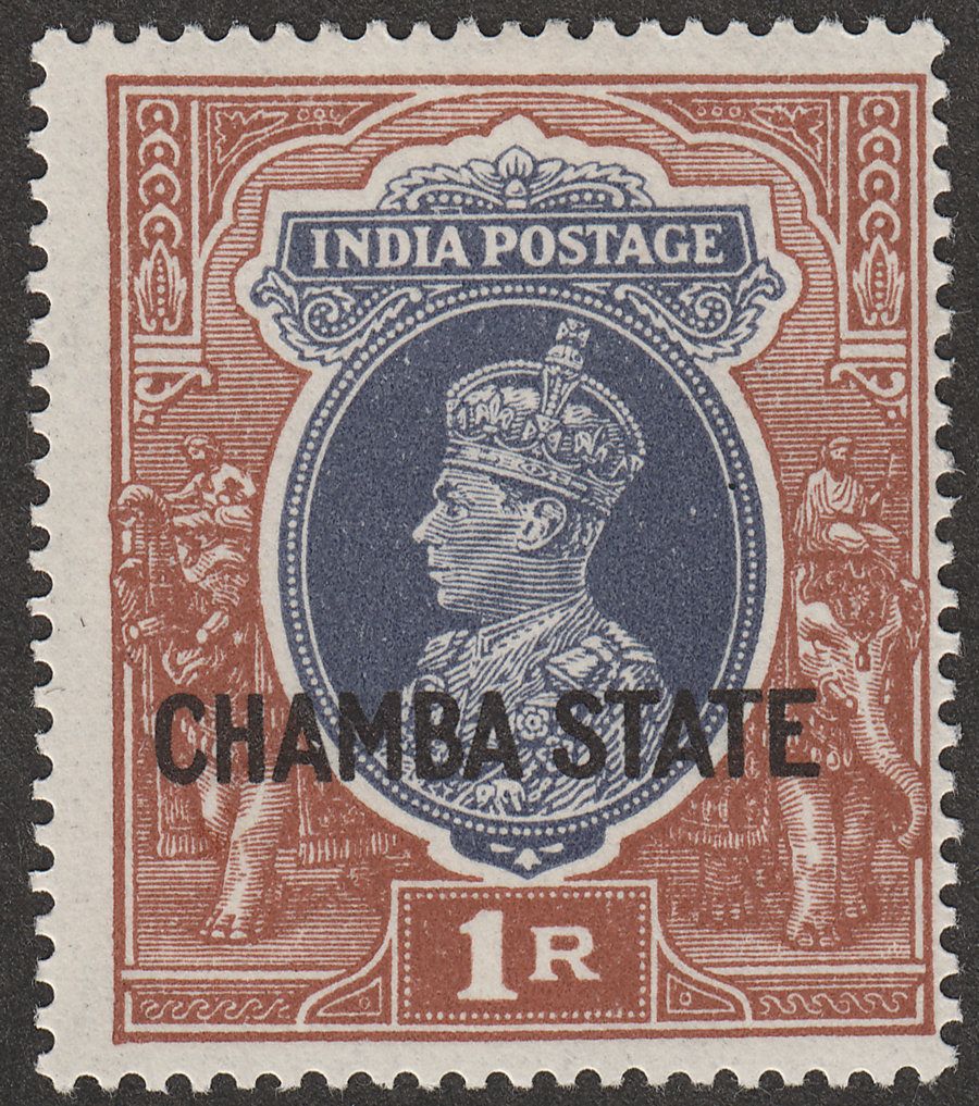 Indian States Chamba 1938 KGVI 1r CHAMBA STATE overprint Mint SG94